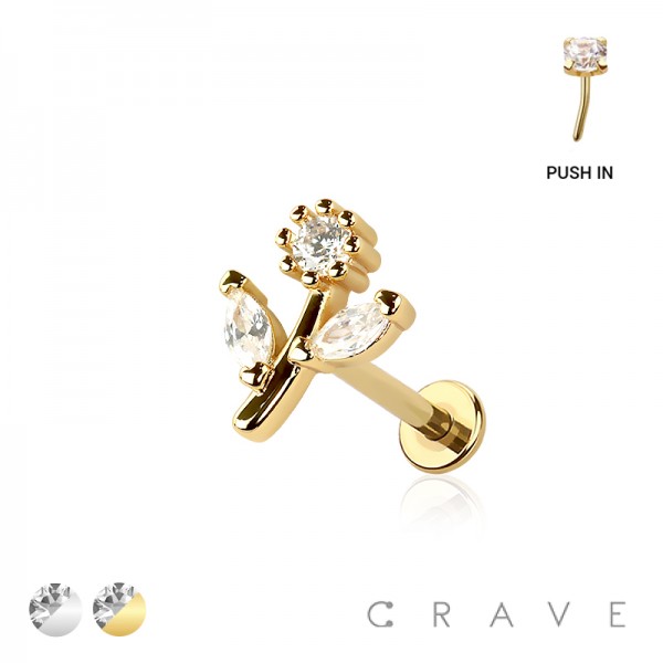 SUNNY FLOWER THREADLESS (PUSH IN) 316L SURGICAL STEEL LABRET SET